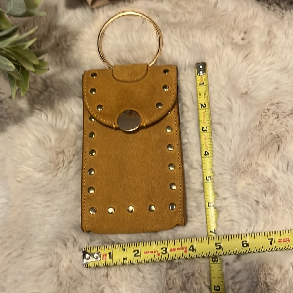 H&M Suede Mustard Color Clutch Wristlet Cellphone Bag Purse - Picture 3 of 5